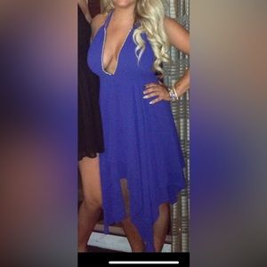 Cobalt blue deep V chiffon dress